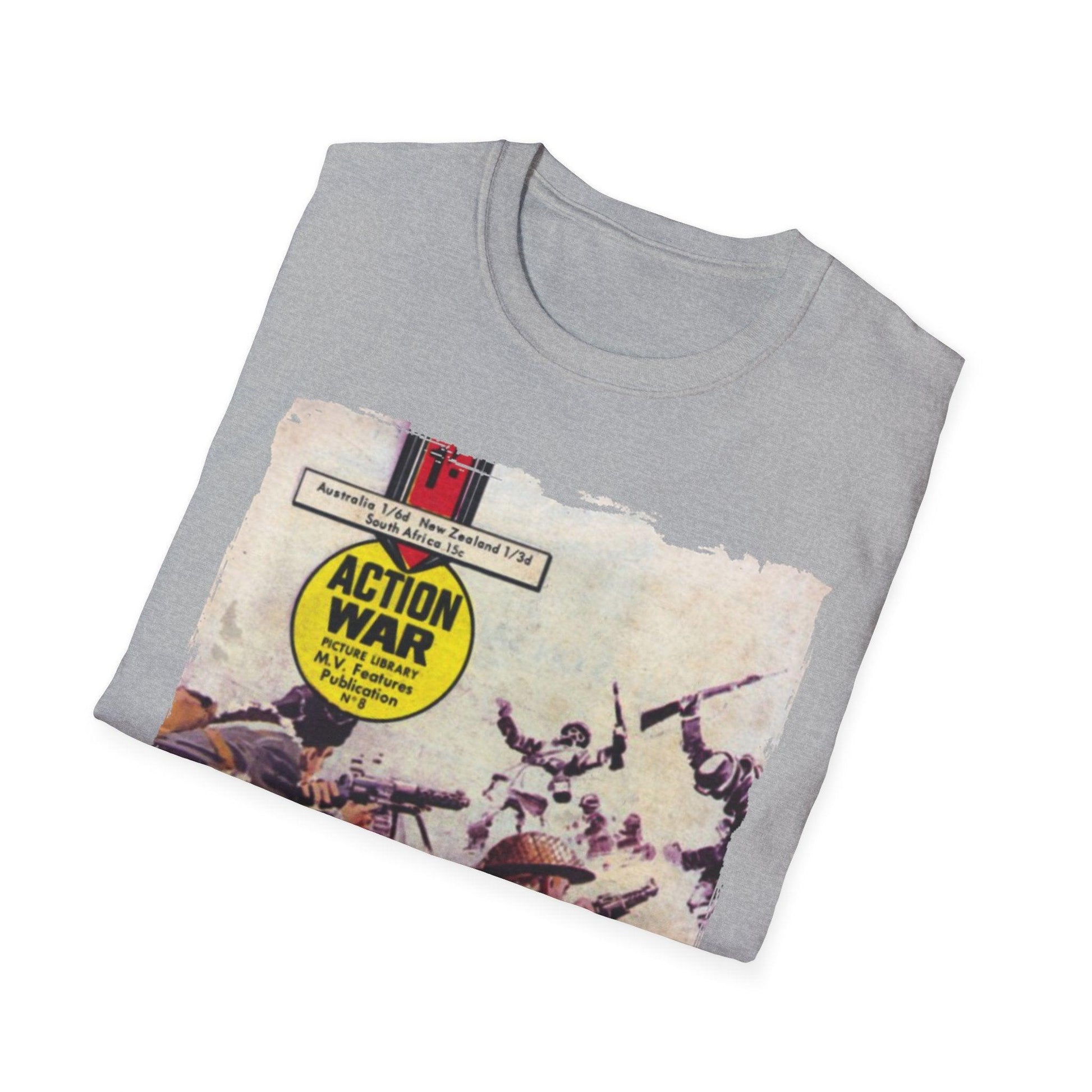 Close-up of the unisex softstyle T-shirt’s lightweight cotton fabric highlighting subtle texture and relaxed fit at the hem