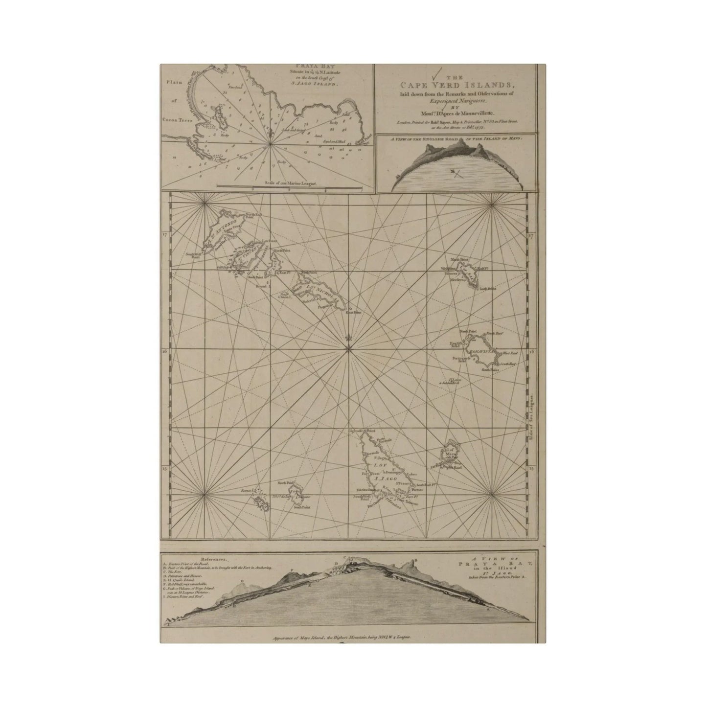 Close-up of the vibrant map detail highlighting Cape Verde Islands' textured canvas surface and intricate geographic