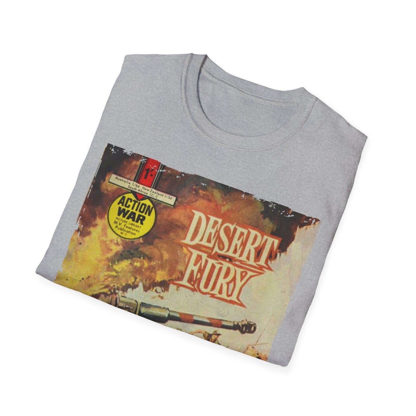 Close-up of the unisex softstyle T-shirt collar highlighting the smooth neck seam and vibrant blue color from a slightly