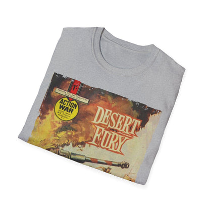 Close-up of the unisex softstyle T-shirt collar highlighting the smooth neck seam and vibrant blue color from a slightly