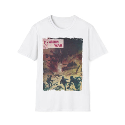 Close-up of the unisex softstyle fabric label sewn along the hem, highlighting the smooth texture and subtle stitching