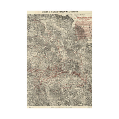 Close-up of the map’s textured canvas surface highlighting detailed line work and faded ink markings.