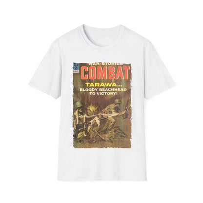 Close-up of the soft cotton fabric showing subtle heather texture and slim fit neckline detail from a slight overhead angle.