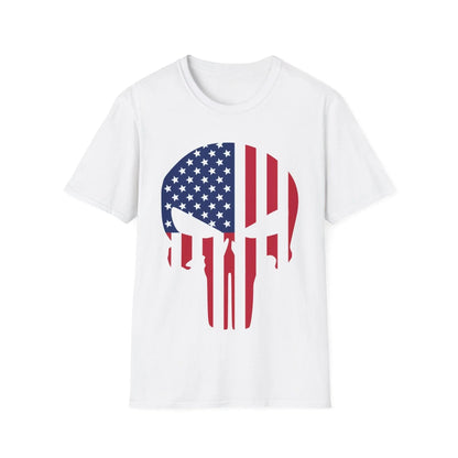 American Skull Flag colorful DTG unisex cotton crew neck T-shirt with relaxed fit and printed neck labels by Printify