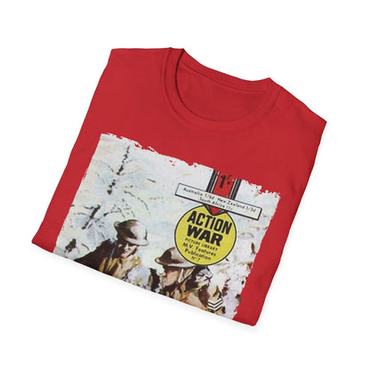 Close-up of the unisex softstyle fabric showing smooth, relaxed fit in deep navy with subtle side seam stitching detail.