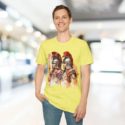 Close-up of the unisex softstyle fabric showing subtle heather texture in deep navy with visible stitching along the