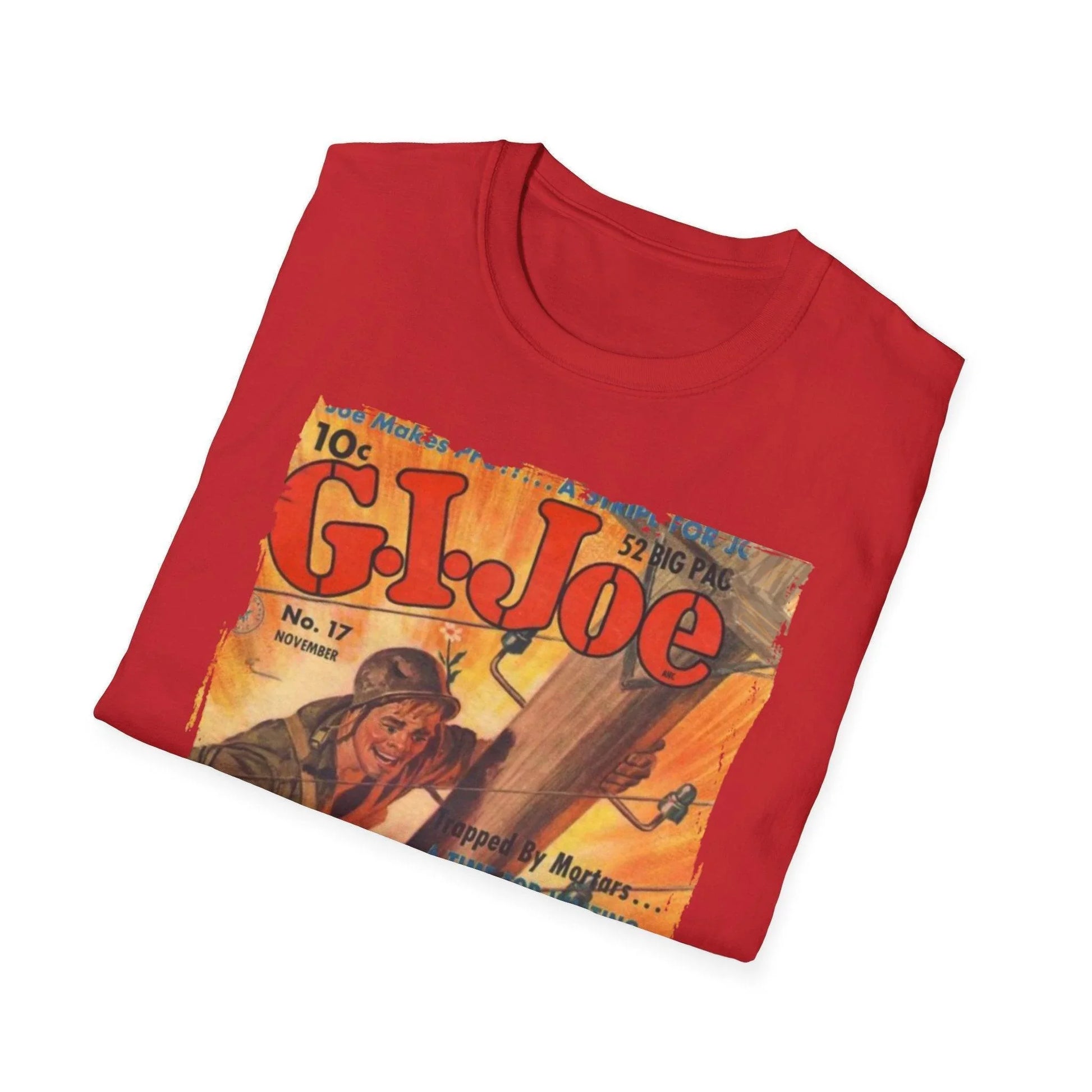 Close-up of the G.I. Joe No.17 unisex softstyle T-shirt neckline, showcasing smooth crew neck stitching and subtle fabric