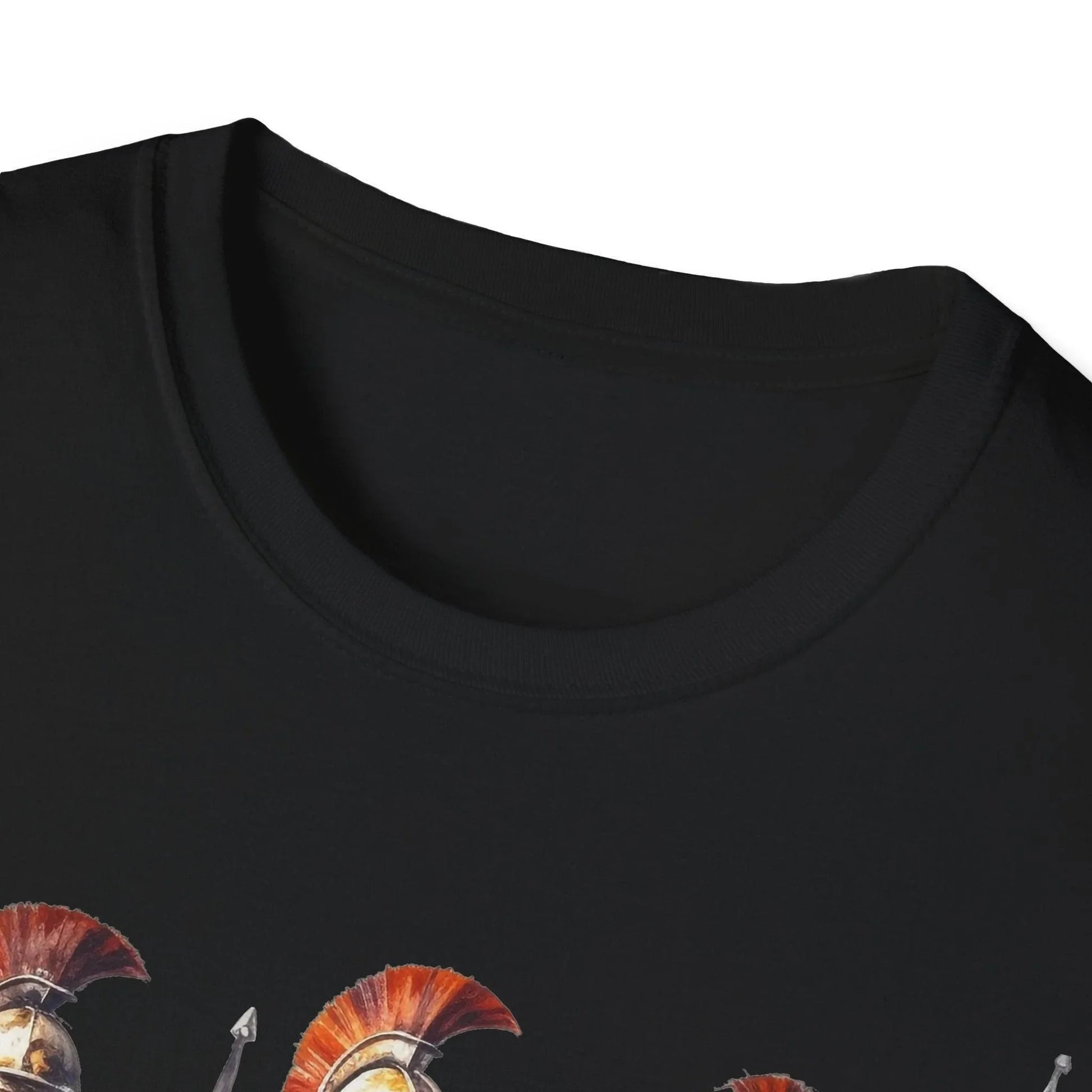 Close-up of the unisex softstyle T-shirt's fabric texture showing smooth, relaxed fit in deep navy with detailed neckline