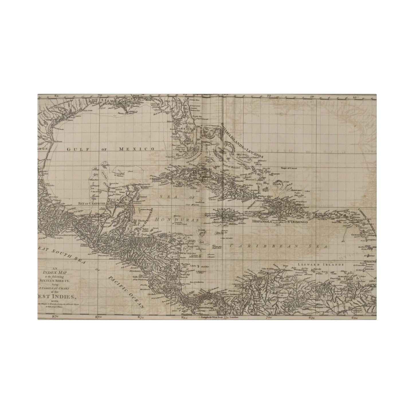 Close-up of the detailed West Indies map focusing on vibrant color distinctions and intricate island borders.