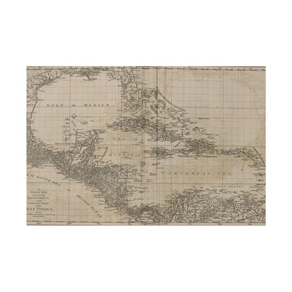 Close-up of the detailed West Indies map focusing on vibrant color distinctions and intricate island borders.