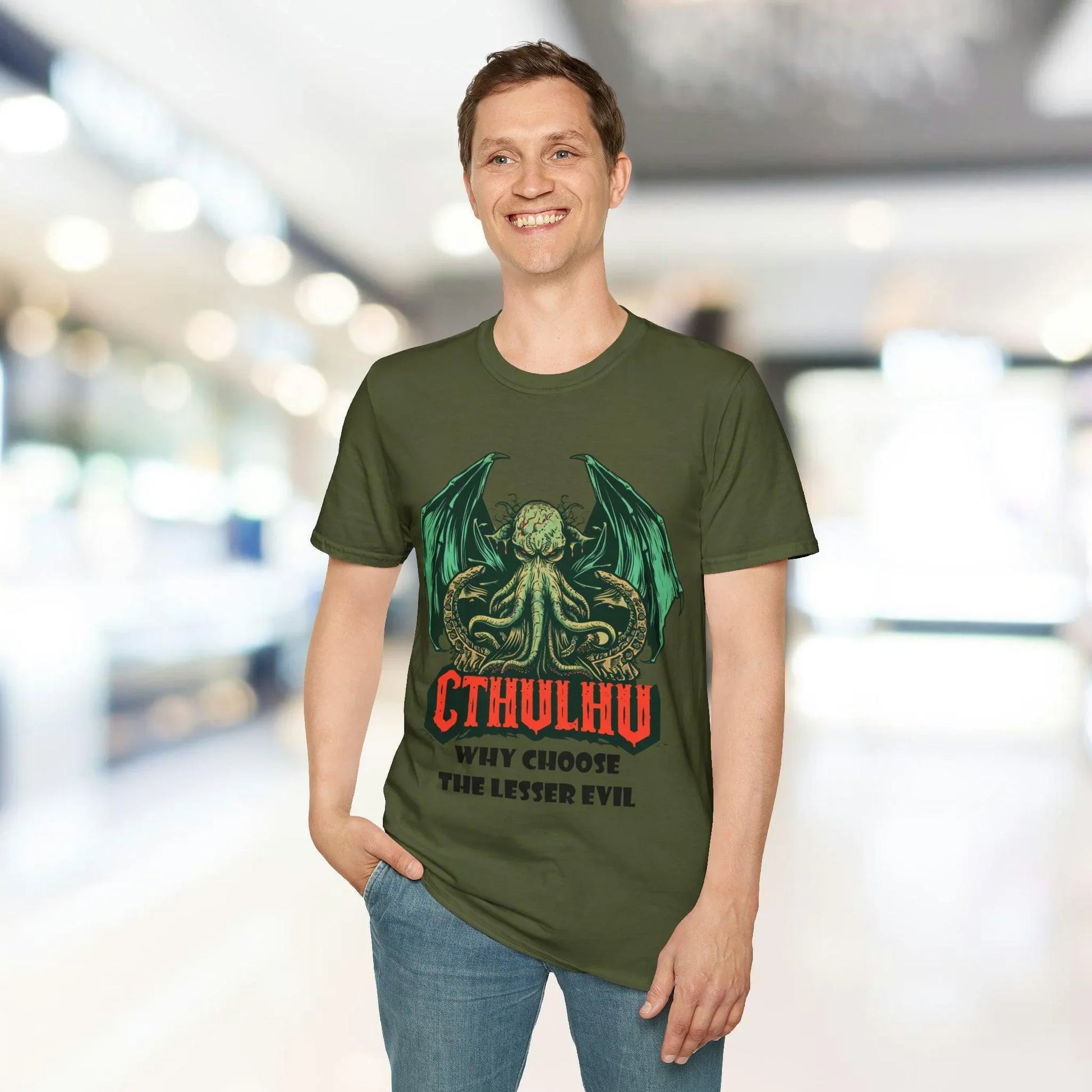 Close-up of the unisex T-shirt's collar showing reinforced stitching and the subtle fabric texture in vibrant galaxy blue