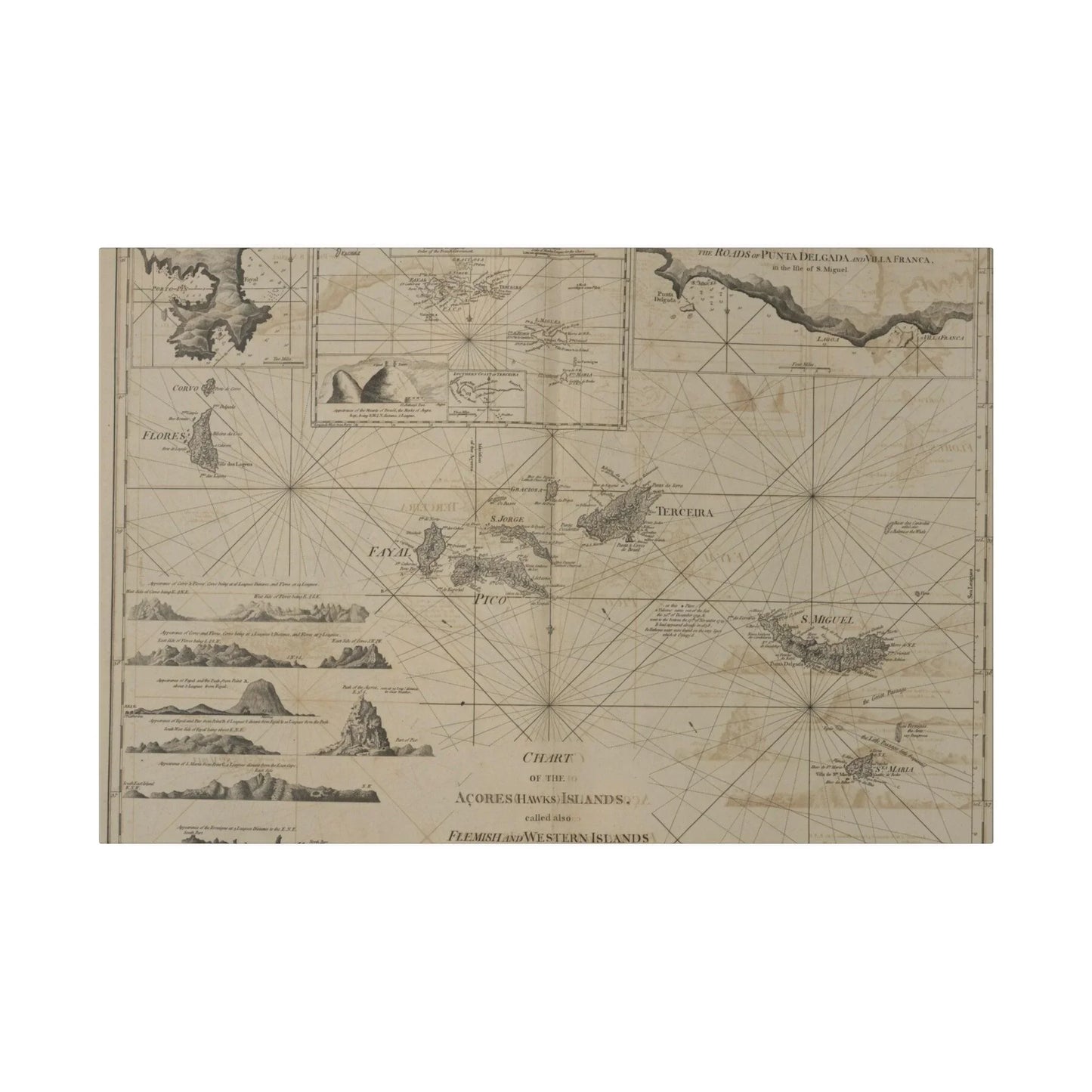 Close-up of the vibrant color palette highlighting the detailed depiction of the Azores Islands' coastal terrain and lush