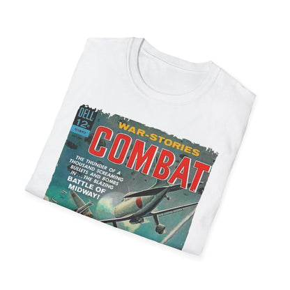 Close-up of the Combat Dec 1963 T-shirt’s smooth cotton fabric showcasing its slim fit and vibrant navy color from a front