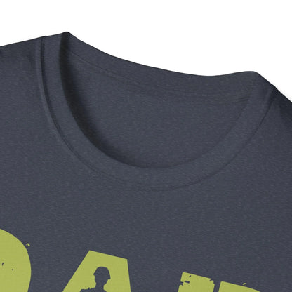 Close-up of the inside collar displaying the "Dad Hero Veteran Legend" printed label on the soft cotton fabric of the