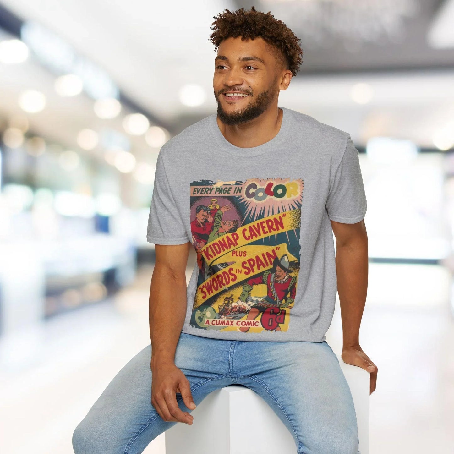 Close-up of the Climax Color No.1 T-Shirt’s vibrant teal fabric with subtle heather texture and reinforced neckline