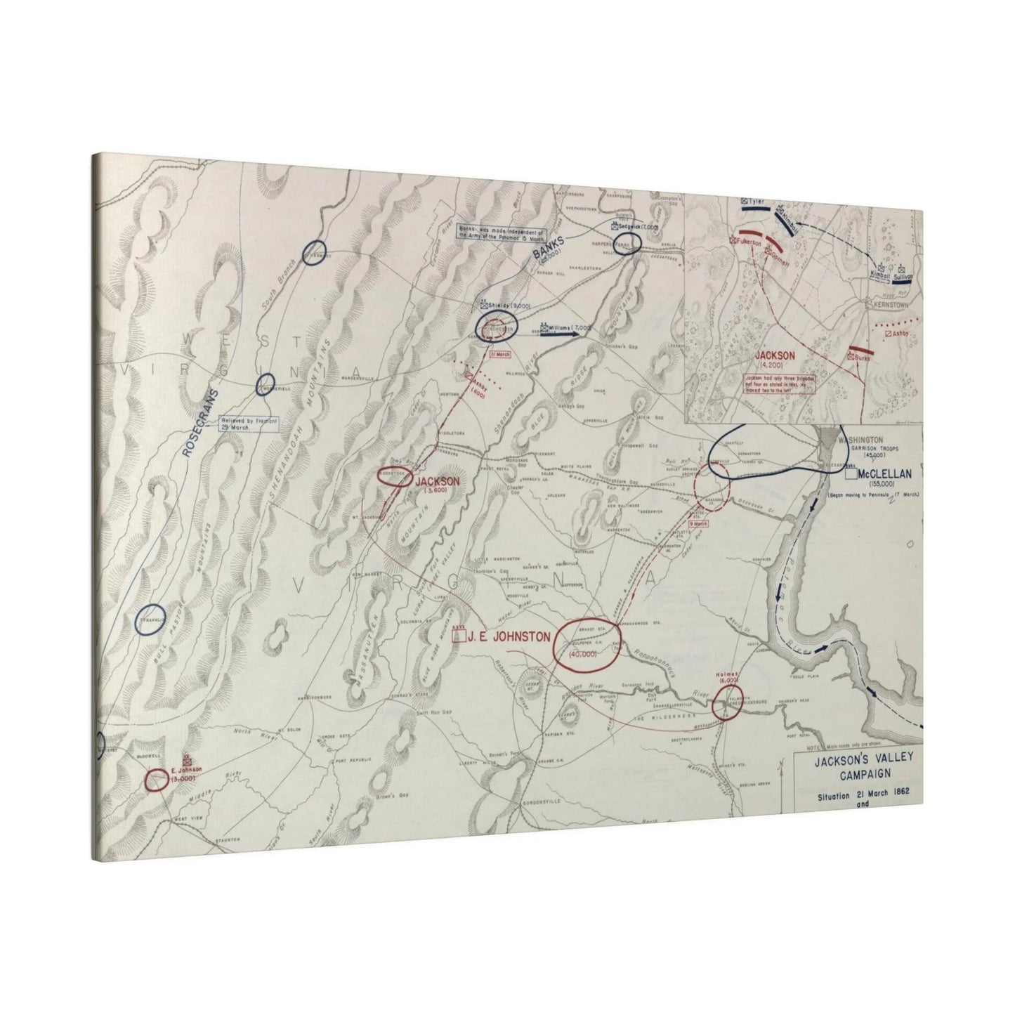 Close-up of detailed canvas texture depicting the scene from the Battle of Kernstown, showing brushstroke patterns and aged