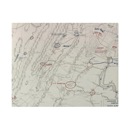 Close-up of canvas texture highlighting detailed brushstrokes and aged finish of the Civil War campaign map.