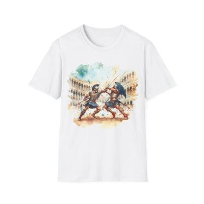 Close-up of the unisex slim-fit T-shirt neckline featuring a soft charcoal gray fabric and reinforced stitching detail at