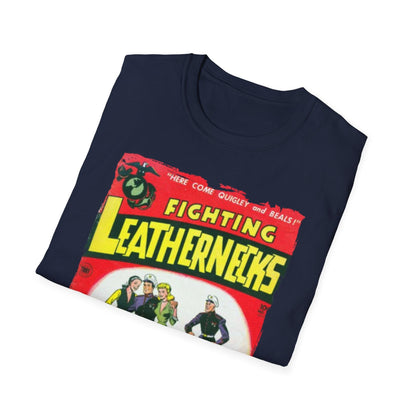 Close-up of the Fighting Leathernecks #4 graphic printed on the front of the unisex softstyle T-shirt in forest green