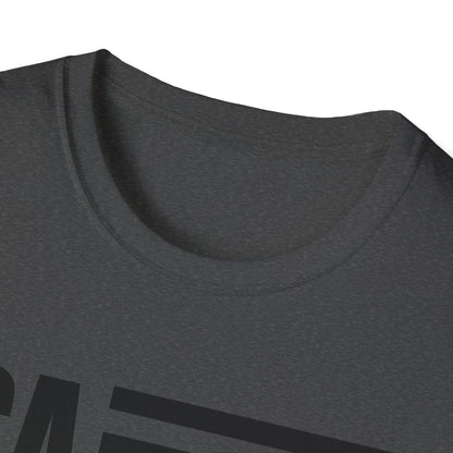 Close-up of the American flag USA B&W T-Shirt’s neckline and subtle front seam stitching on relaxed fit black fabric.