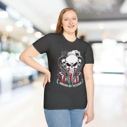 Close-up of the unisex softstyle fabric showing the smooth, relaxed fit and vibrant navy color, highlighting the comfortable