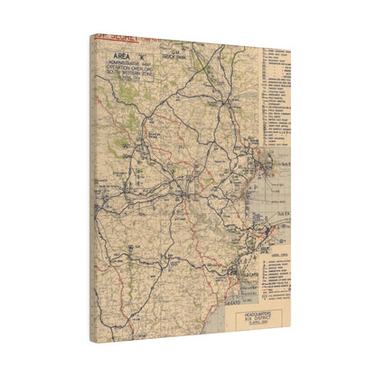 Close-up of detailed Operation Overlord South Western Zone map markings on canvas, highlighting white labels and