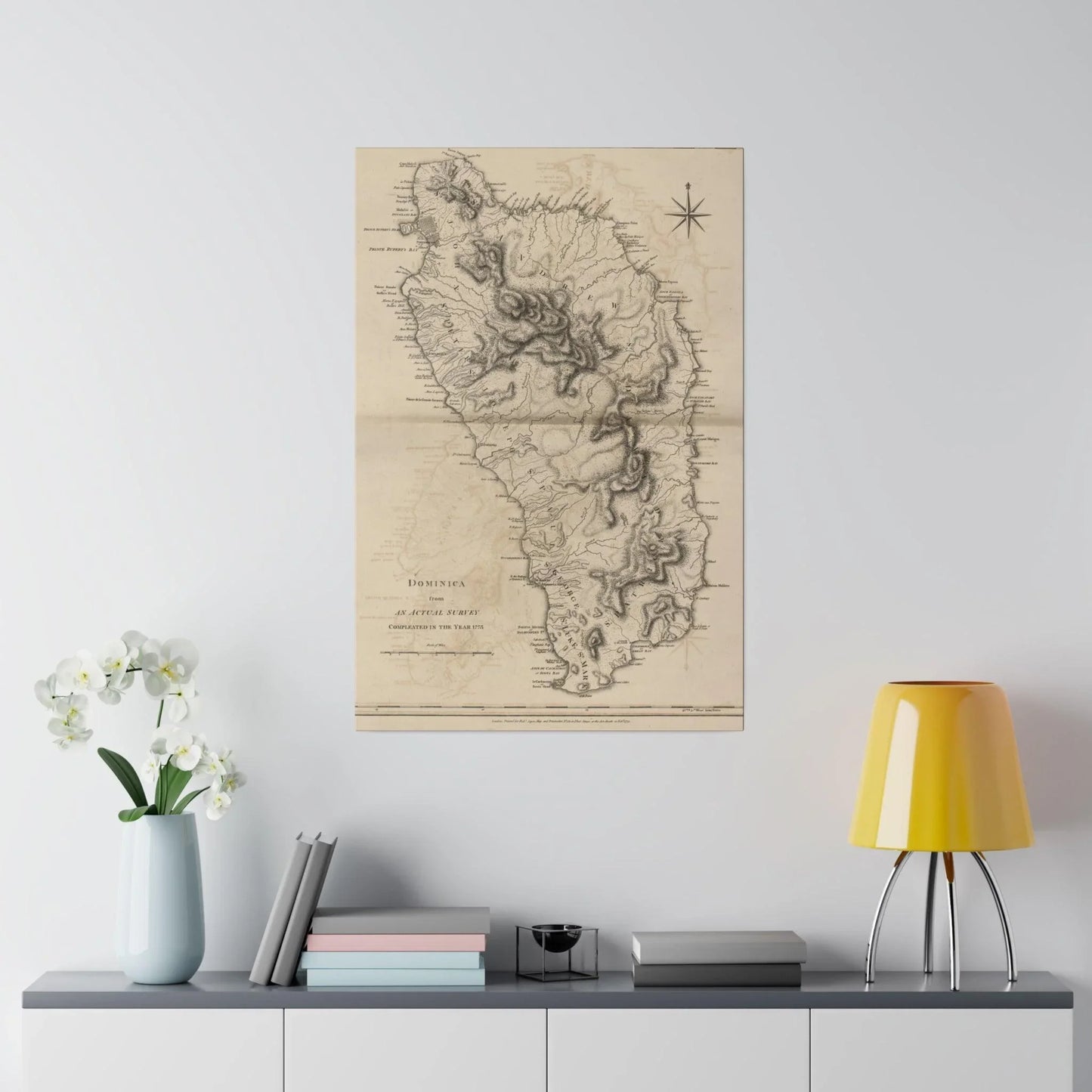 Close-up of the Dominica canvas showing textured surface and subtle brushstroke details in warm earth tones.