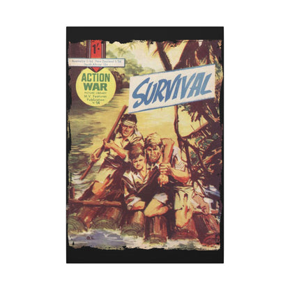 Close-up of the textured canvas surface displaying subtle brushstroke details of Action War #14 comic book print