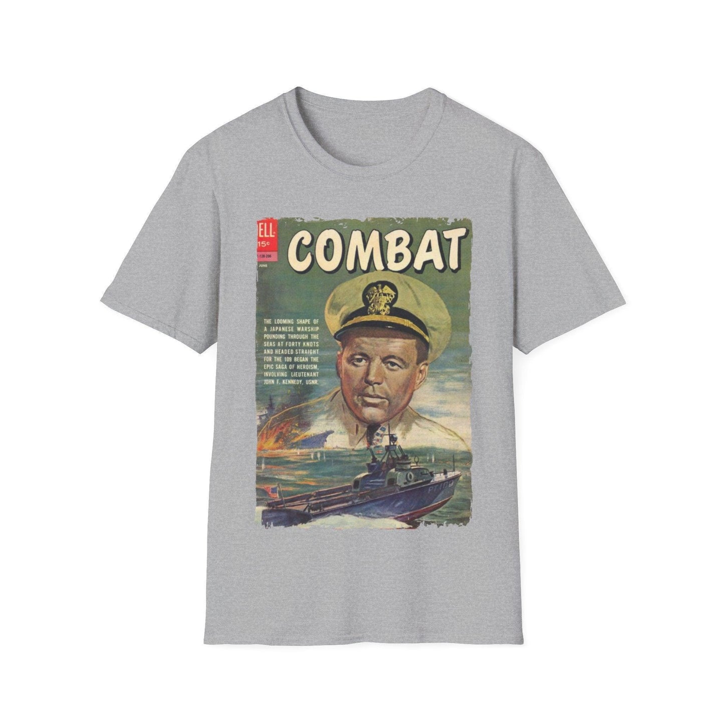 Close-up of the Combat June 1962 T-shirt fabric showing soft, lightweight cotton blend and subtle stitching detail near the