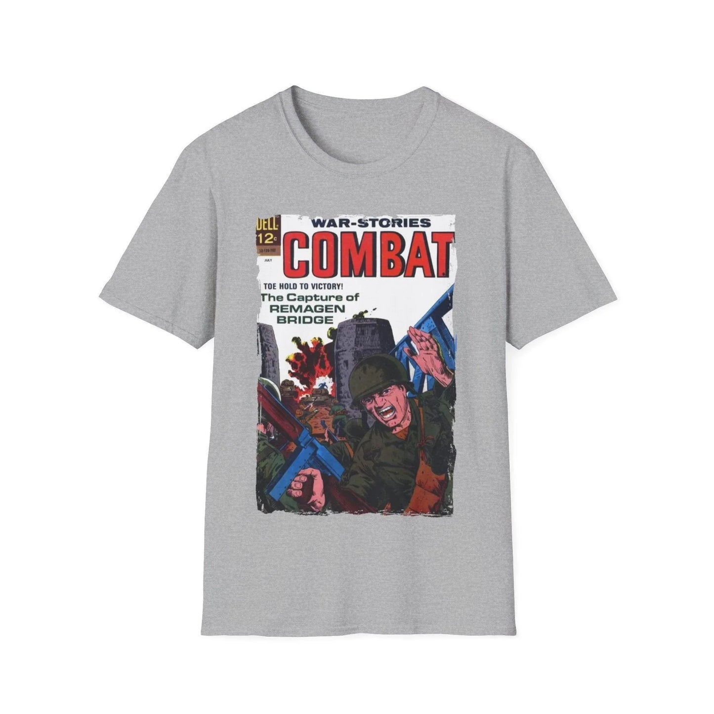 Close-up of the Combat July 1967 T-Shirt neckline and collar stitching, showing the relaxed fit and soft cotton fabric in