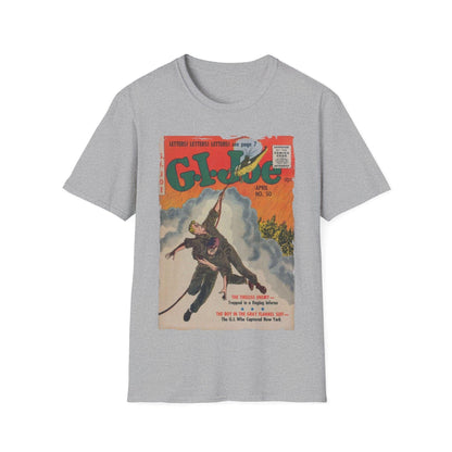 Close-up of the G.I. Joe No.50 softstyle T-shirt's collar and stitching detail highlighting its relaxed fit and unisex