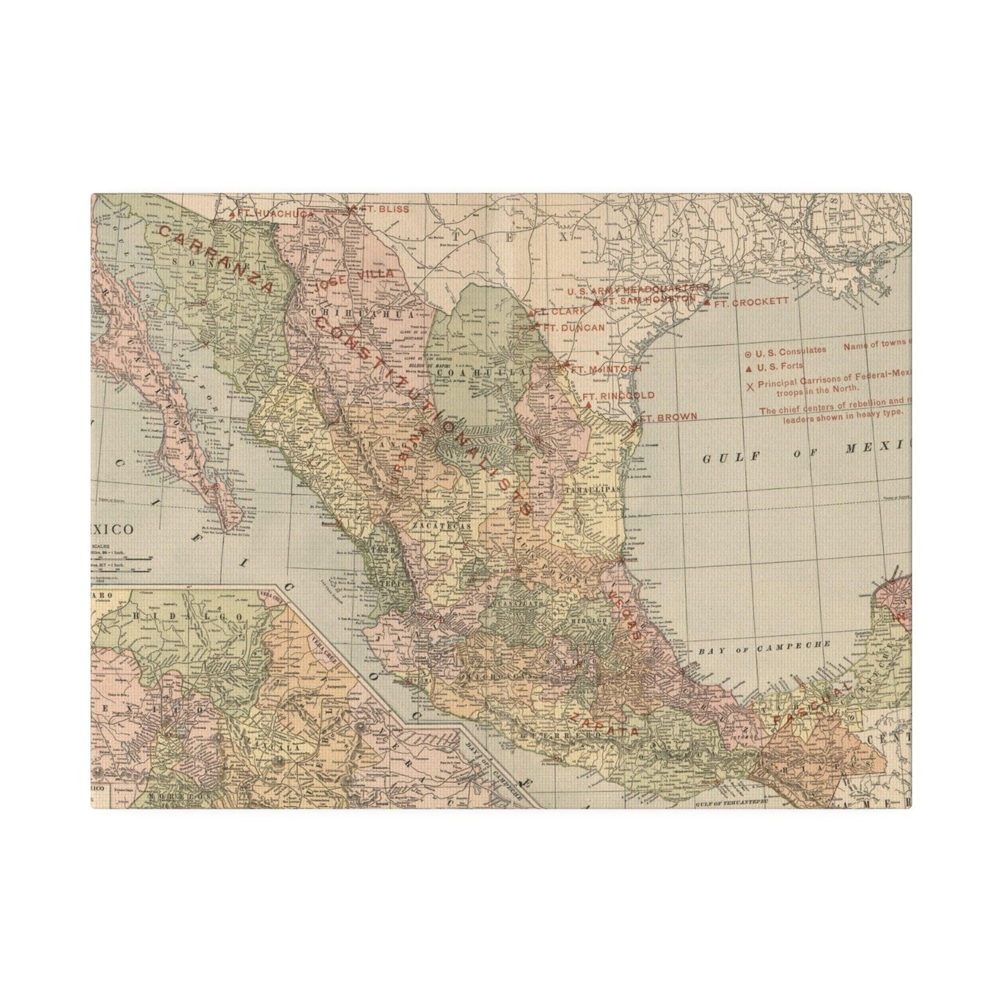 Close-up of textured canvas surface highlighting brushstroke details and rich color depth of the Mexican Revolution 1913