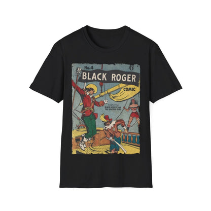 Black Roger No.4 1952 unisex softstyle crew neck T-shirt in black cotton with regular fit from Printify