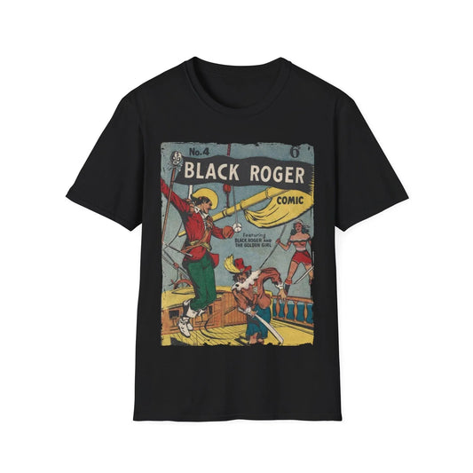 Black Roger No.4 1952 unisex softstyle crew neck T-shirt in black cotton with regular fit from Printify