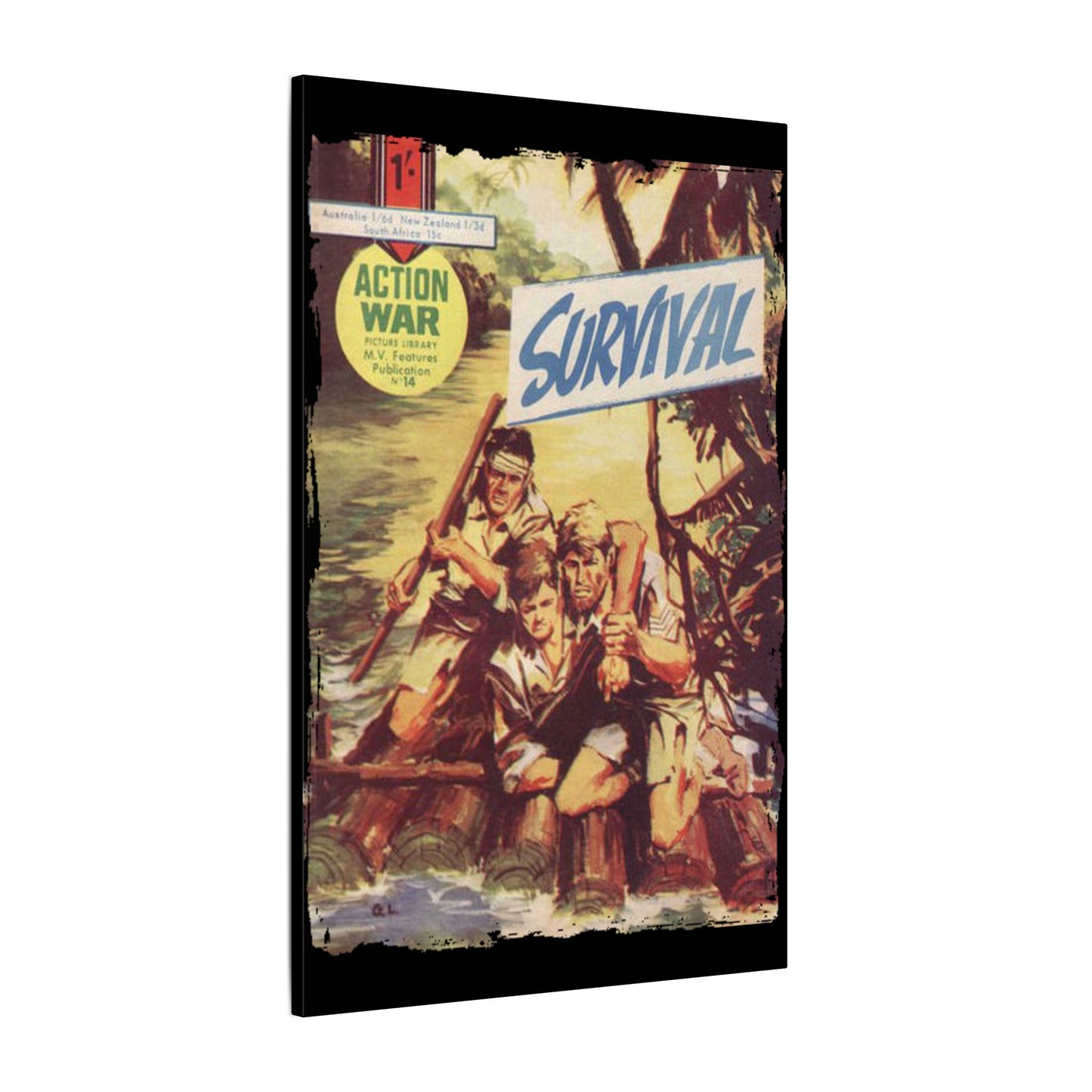 Close-up of the textured canvas surface highlighting the detailed brushstroke patterns and vibrant color accents in "Action