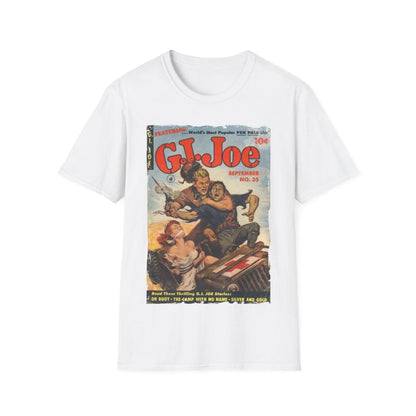 Close-up of the G.I. Joe No.35 unisex softstyle T-shirt's collar, showcasing the ribbed neckline and smooth fabric texture