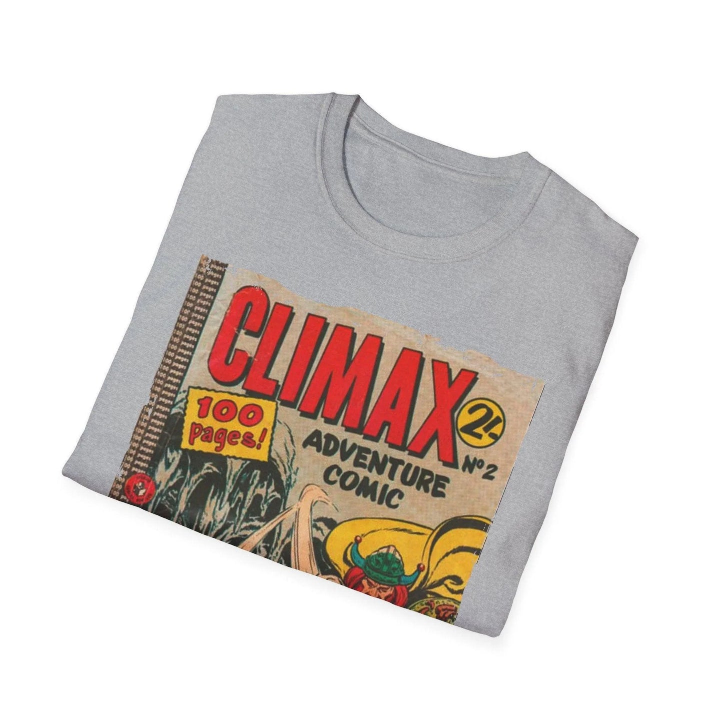 Close-up of the unisex softstyle T-shirt's reinforced neckline stitching in vibrant slate gray fabric, highlighting durable