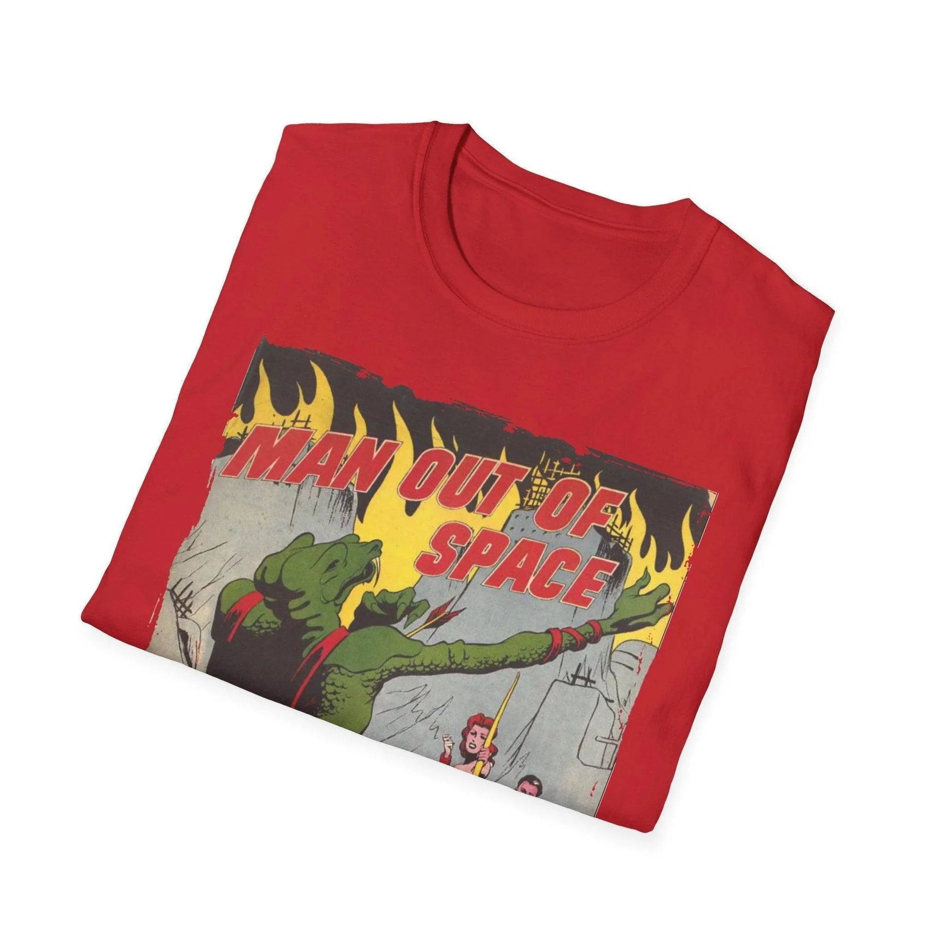 Close-up of the unisex softstyle T-shirt fabric featuring a relaxed fit, vibrant deep blue color, and neatly stitched