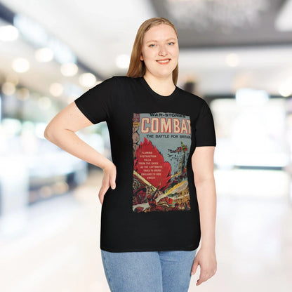 Close-up of the Combat July 1965 T-shirt’s soft antique white fabric, highlighting the smooth cotton texture and relaxed fit