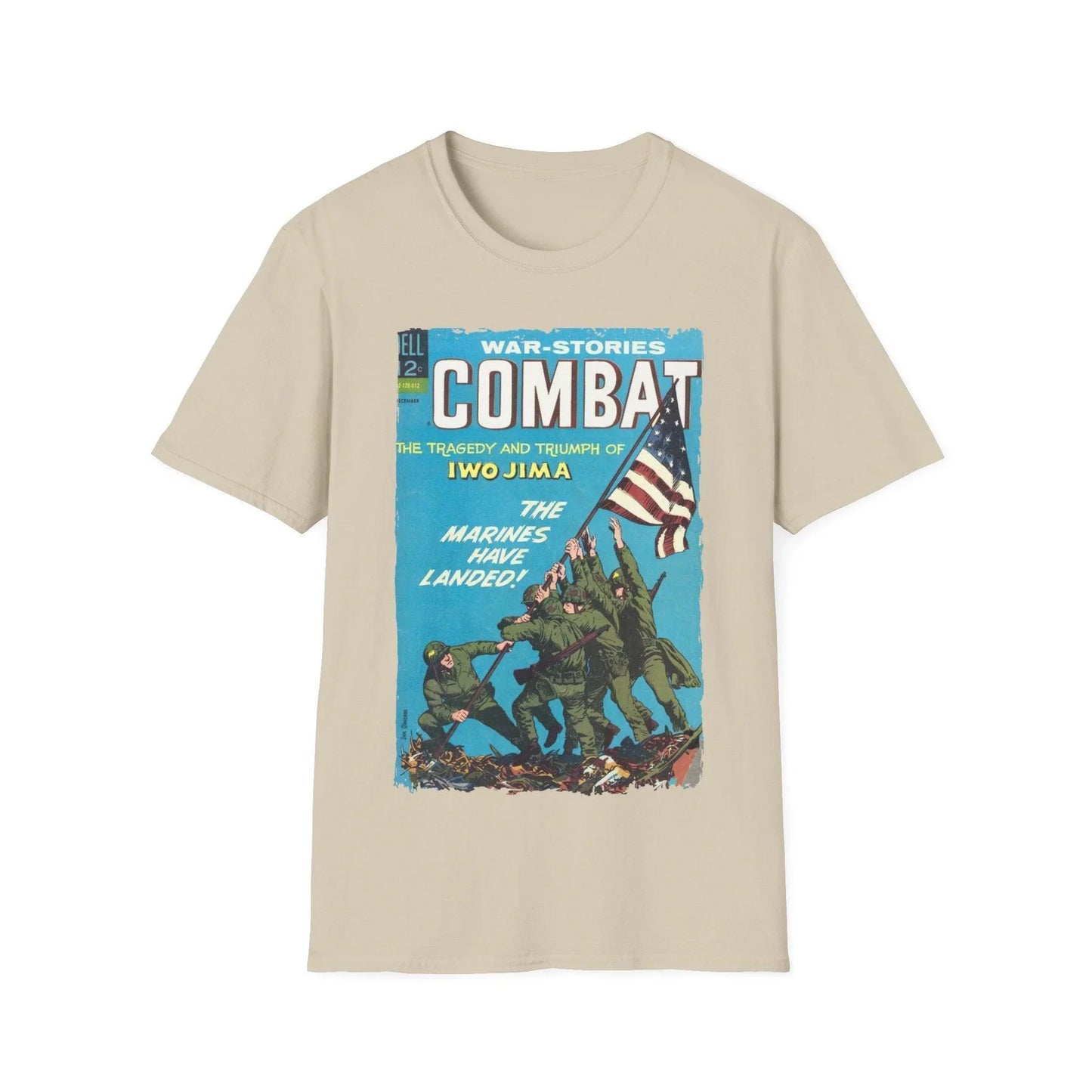 Close-up of the Combat Dec 1966 T-Shirt neckline displaying stitched collar and subtle fabric texture in olive green color