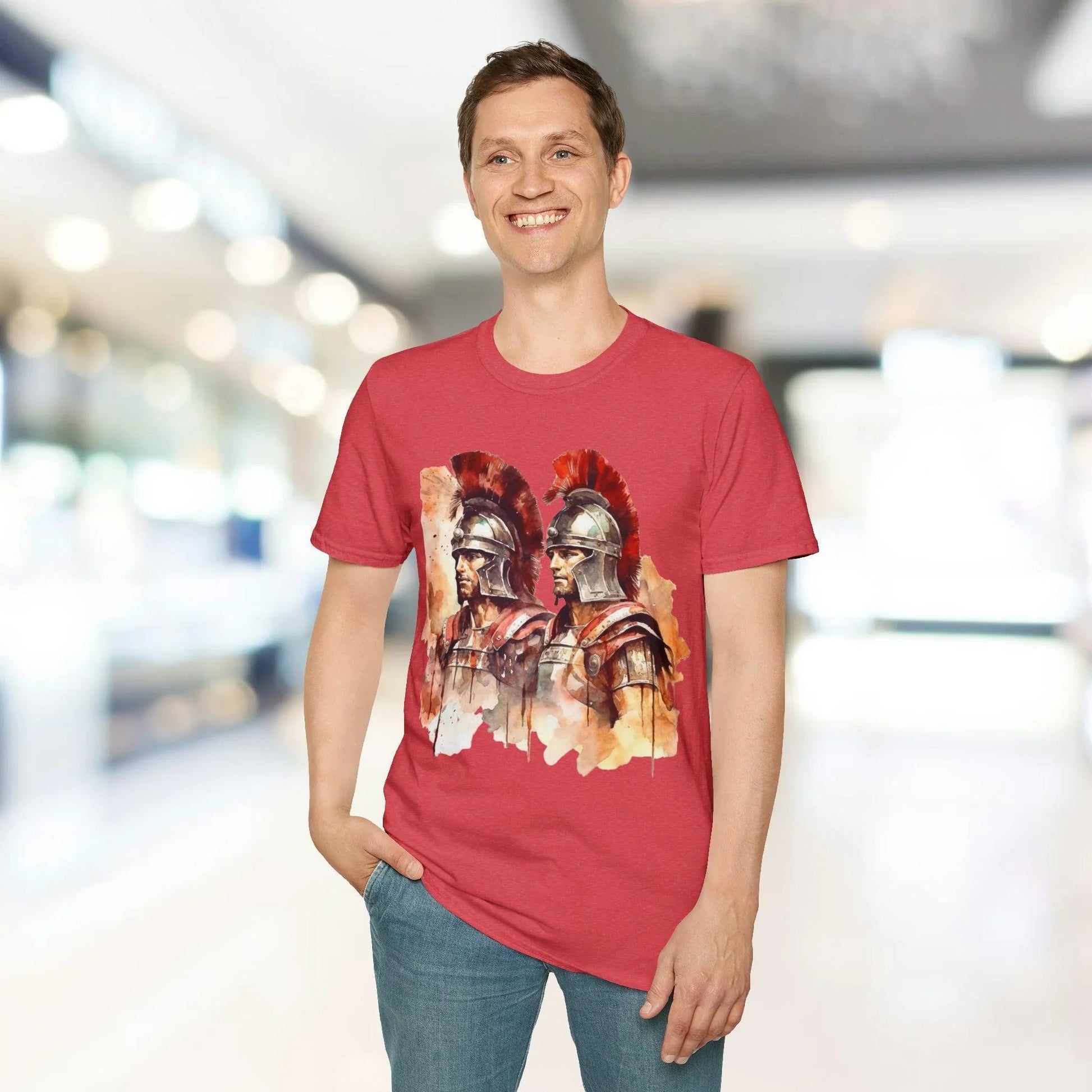 Close-up of the Ancient Warrior 2 T-Shirt's navy blue fabric showing sleek slim fit and soft cotton texture at the sleeve