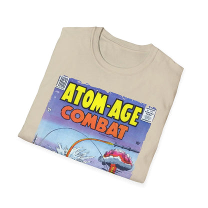 Close-up of the Atom-Age Combat No.2 unisex softstyle T-shirt fabric showing smooth, even mint green cotton texture with