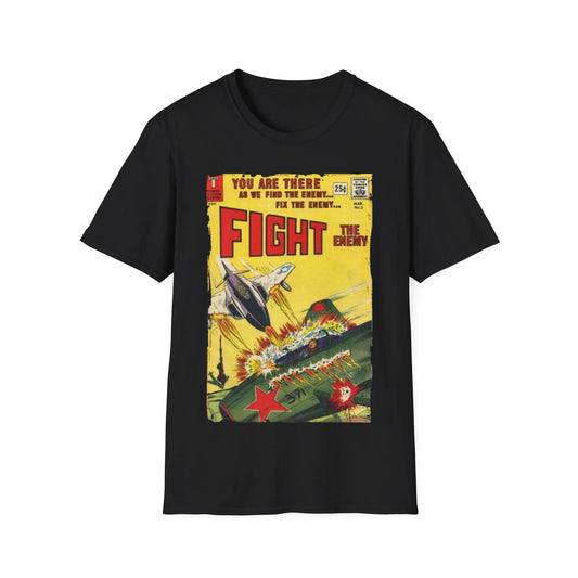 Printify Fight The Enemy No.3 unisex cotton crew neck T-shirt, regular fit, black color, DTG printed design, short sleeves