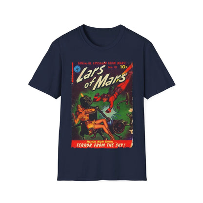 Close-up of the unisex softstyle T-shirt's back neckline featuring a stitched seam and subtle tag label in relaxed fit, soft