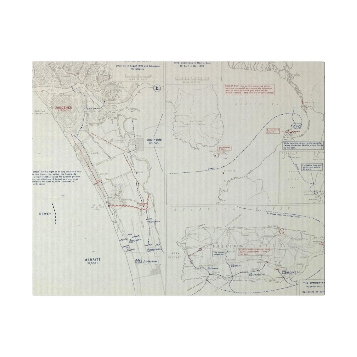 Spanish-American War, Philippines and Puerto Rico, Puerto Rico Expedition 25 July - 12 Aug, Naval Operations in Manila Bay 30 Apr - 1 May, Capture of Manila 13 Aug 1898 - Pacific Sky Games