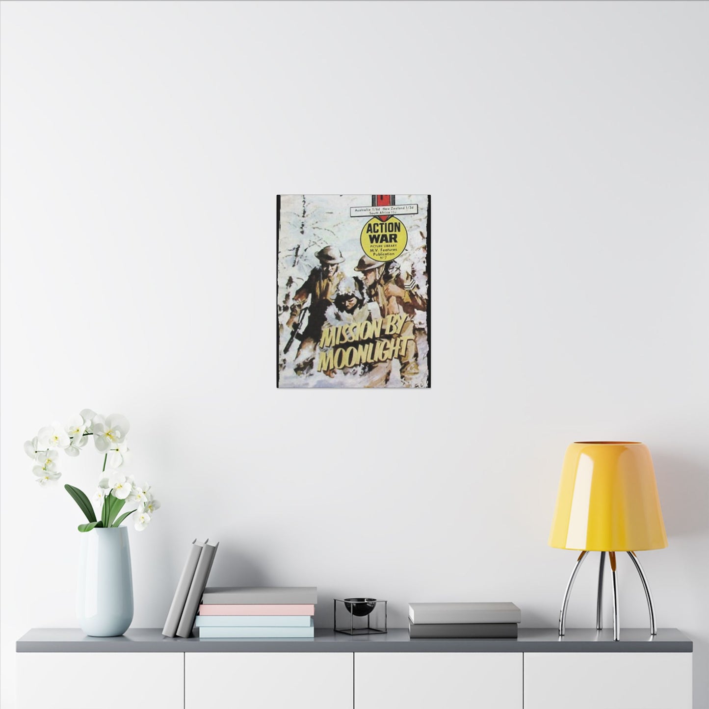 Close-up of the canvas texture highlighting vibrant ink details and subtle brushstroke patterns from a top-down angle.