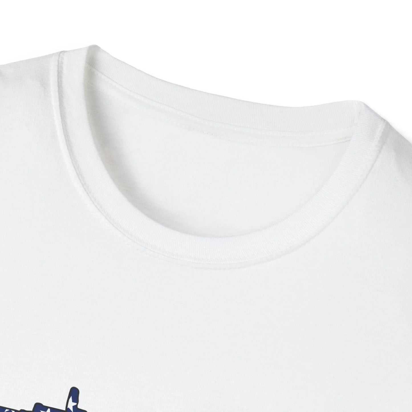 Close-up of the AR American Flag T-shirt neckline and collar stitching showing soft cotton fabric and relaxed fit detail