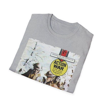 Close-up of the unisex softstyle T-shirt's inside collar tag highlighting fabric blend and relaxed fit details