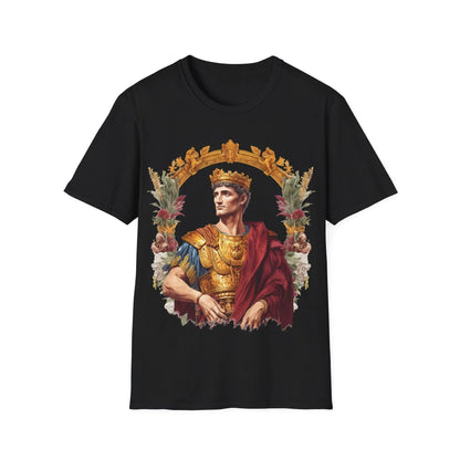 Ancient Emperor unisex cotton crew neck T-shirt in black with relaxed fit and printed design, Printify brand, DTG printed