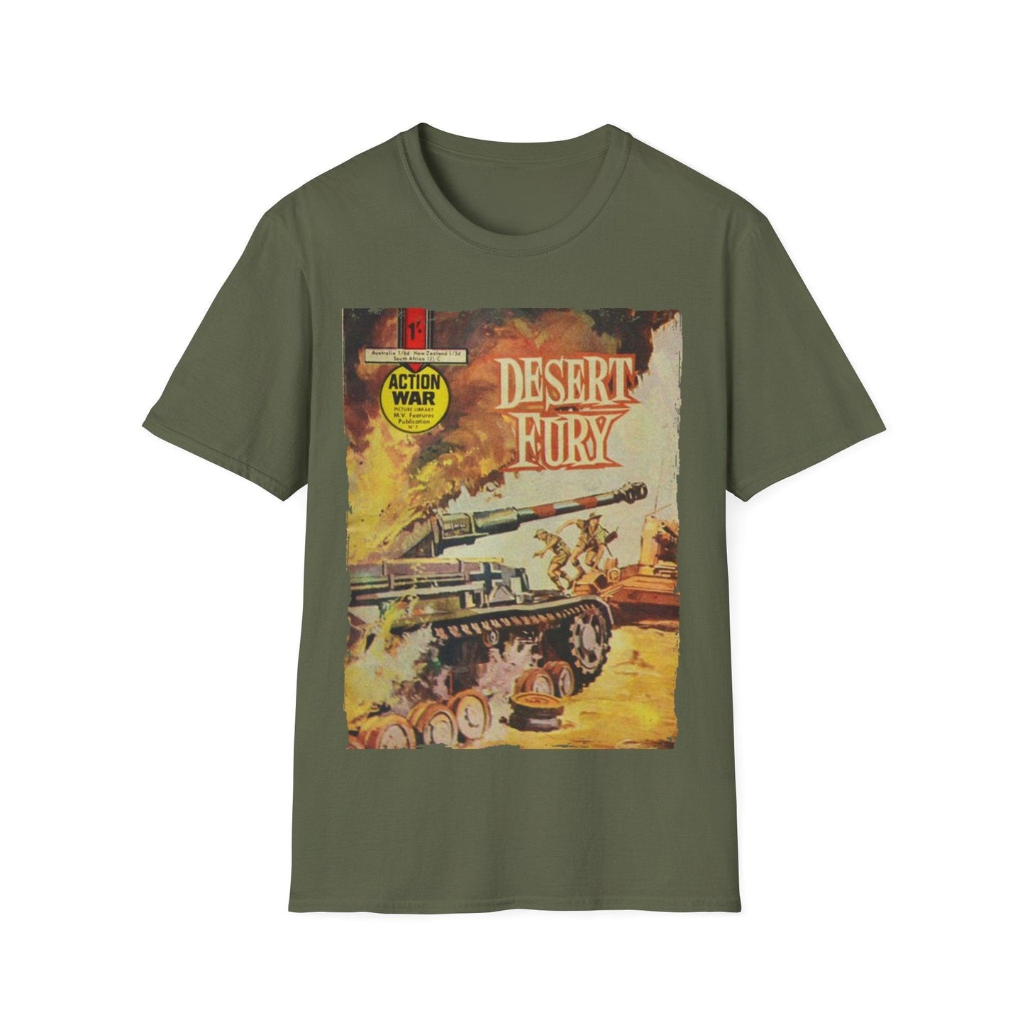 Close-up of the charcoal gray unisex softstyle T-shirt’s collar and neckline stitching, highlighting smooth seams and